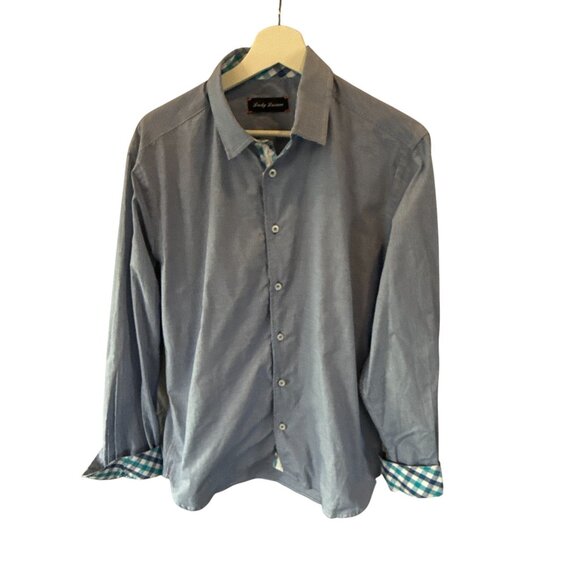 Lucky Luciano Blue Microcheck Shirt Men's M Plaid Cuff Casual Button Down - Picture 1 of 6